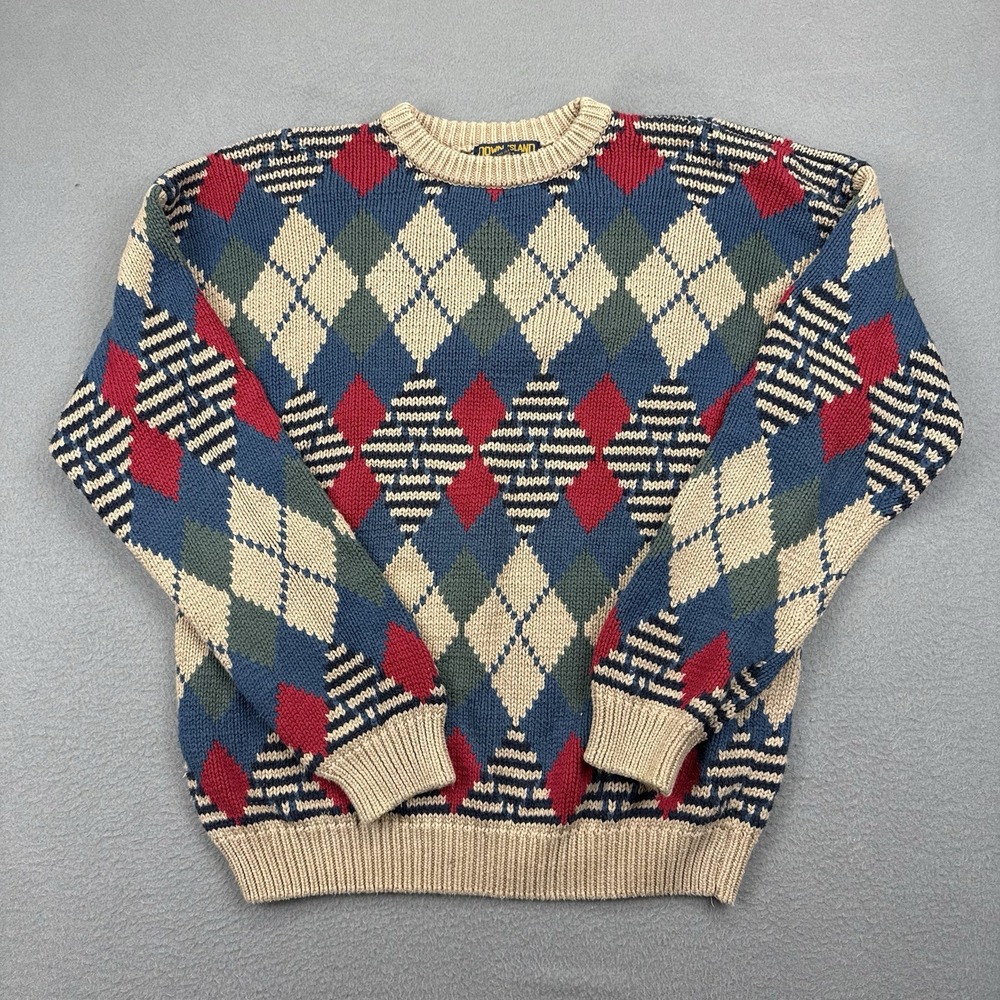 Vintage 1990s Down Island Traders Cotton Crewneck Sweater Large Festive Fall